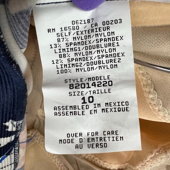 Vintage Talbots One Piece Swimsuit 10 Navy Blue Multi Floral Ribbed Halter Beach - Picture 8 of 10